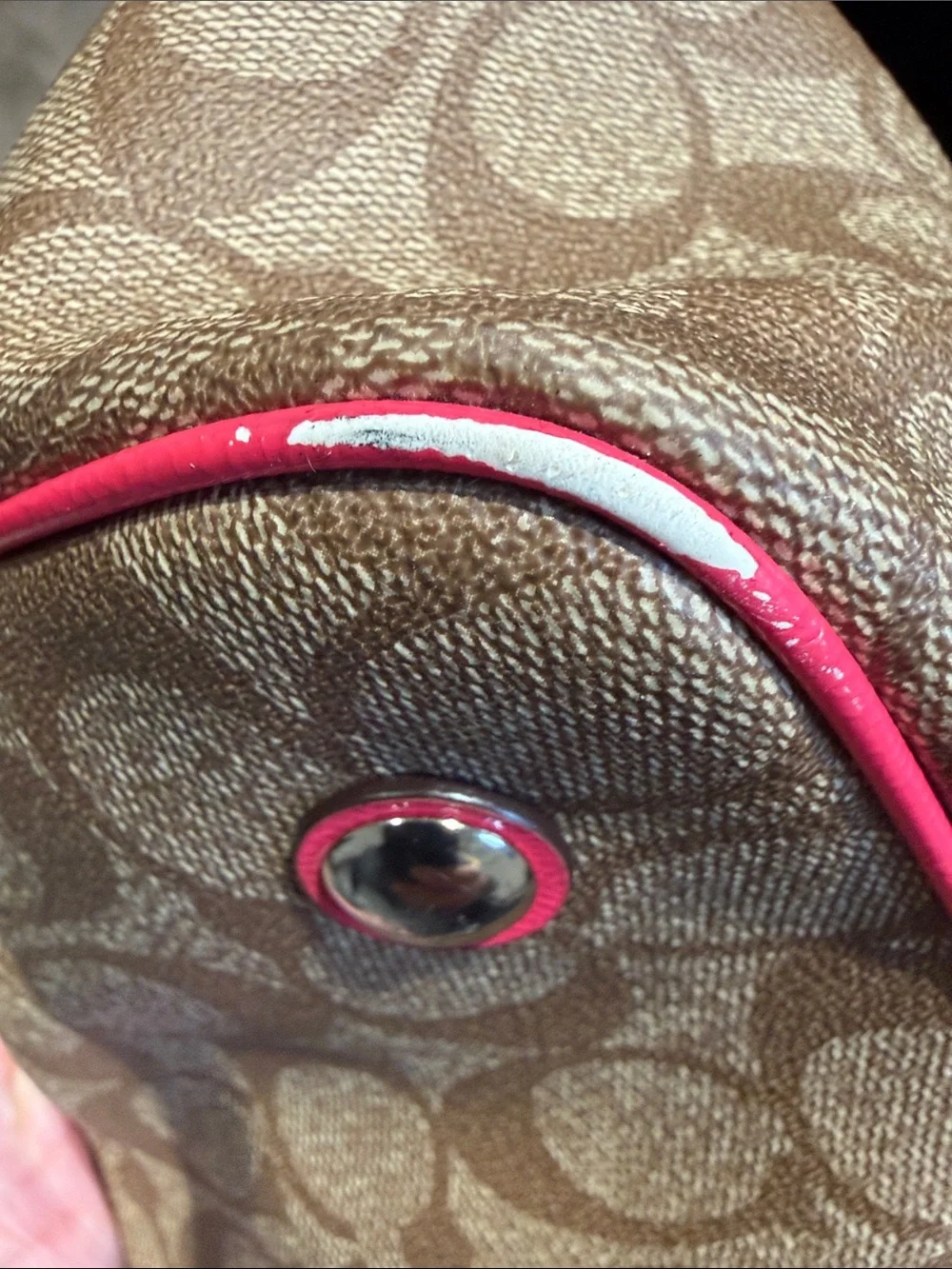 Sold Coach Brown Signature Tote with Pink Stripe